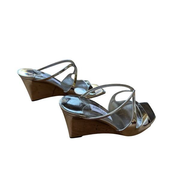 Jimmy Choo NIB Anise 85 Wedge Heel Slide Sandals in Silver Size 39 - Picture 9 of 11